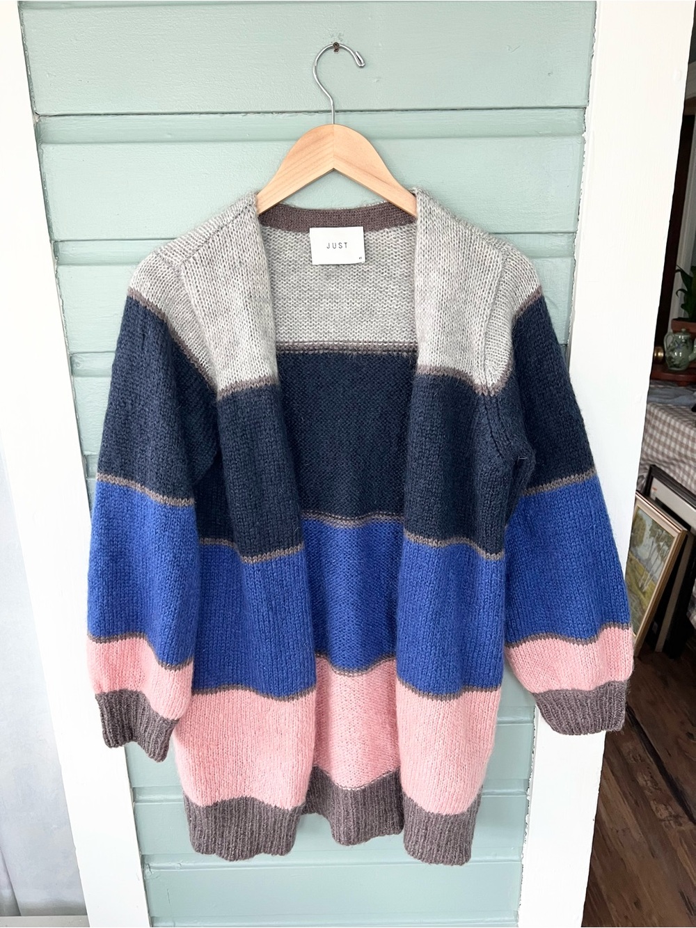 Just female silje cardigan sweater striped mohair wool fall academia size XS